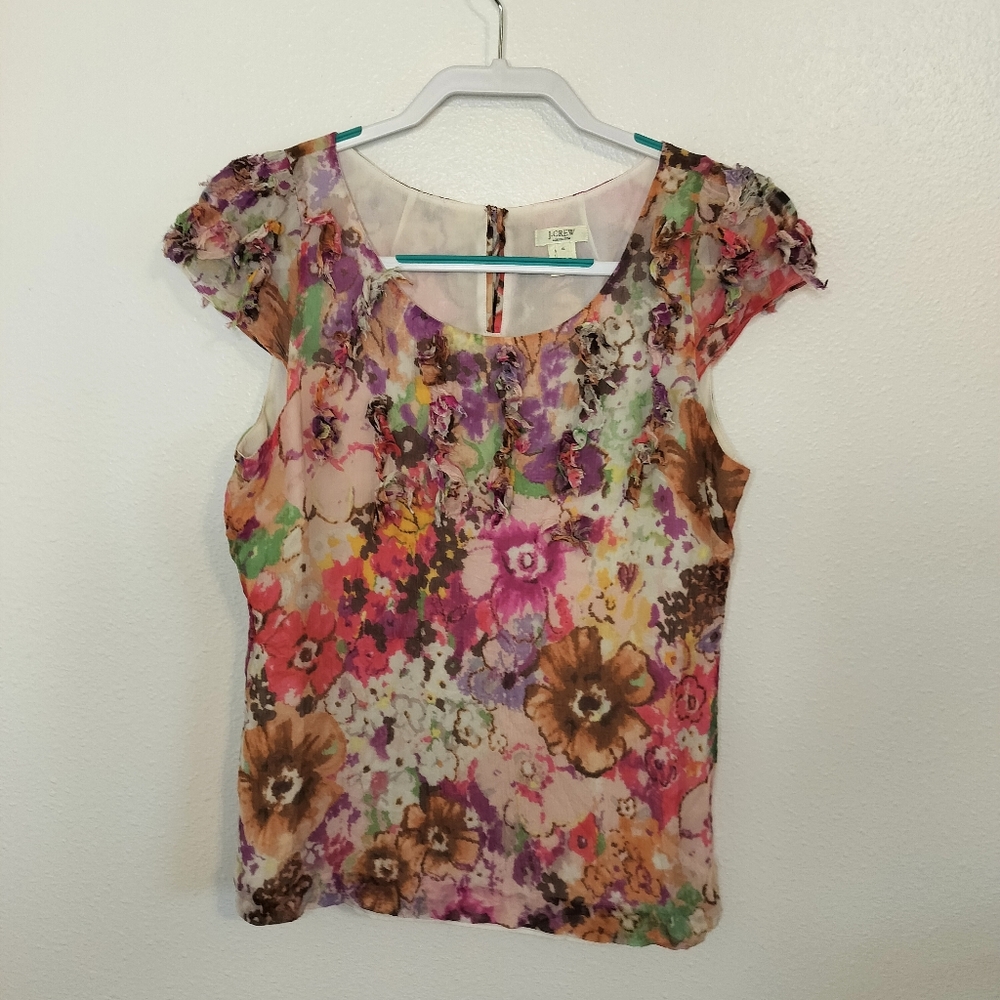 J Crew Womens Silk Floral Top Size 6 Floral Preppy Bohemian‎
